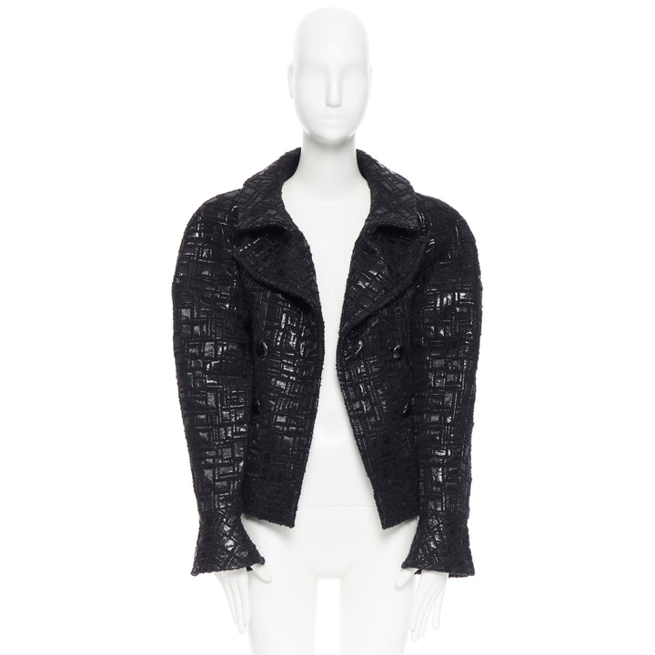 runway CHANEL 13A cyber tweed bomber sleeve double breasted black jacket FR36