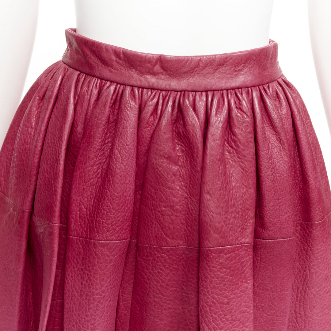 MIU MIU raspberry pink lambskin leather high waist panelled table skirt IT40 S