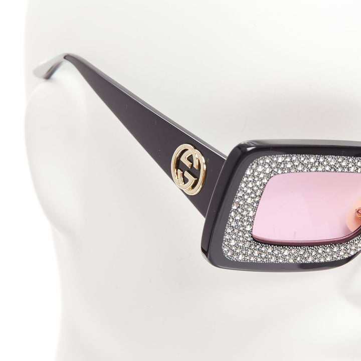 GUCCI GG0974S silver crystal frame pink lens rectangular sunnies