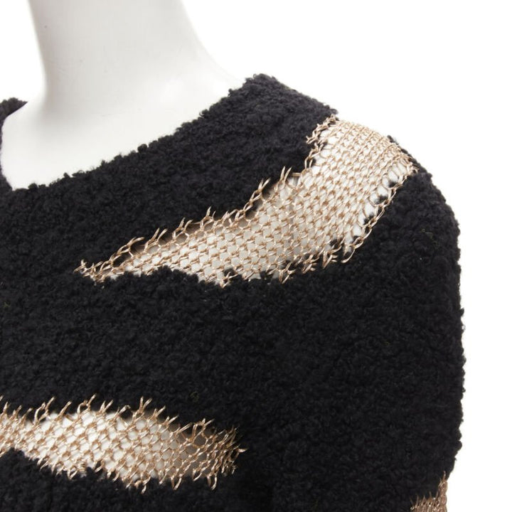PHILOSOPHY DI LORENZO SERAFINI gold lattice sheer black slouchy sweater top IT38