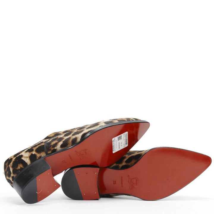 CHRISTIAN LOUBOUTIN Zazou Flat Pony brown leopard print oxford brogue EU35