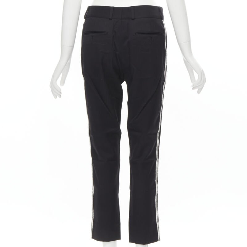 SAINT LAURENT white side braided trimming formal trousers S