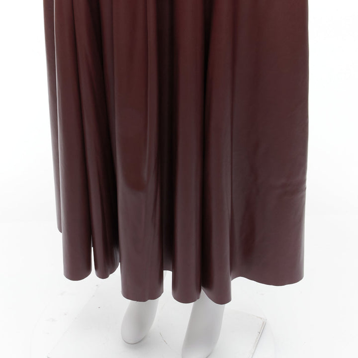 ROKSANDA burgundy faux leather wool lined ruched waist A-line midi skirt UK8 S