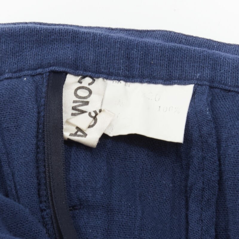 COMME DES GARCONS Vintage 1980's blue crinkled asymmetric waterfall draped skirt