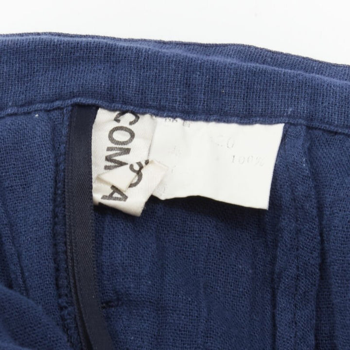 COMME DES GARCONS Vintage 1980's blue crinkled asymmetric waterfall draped skirt