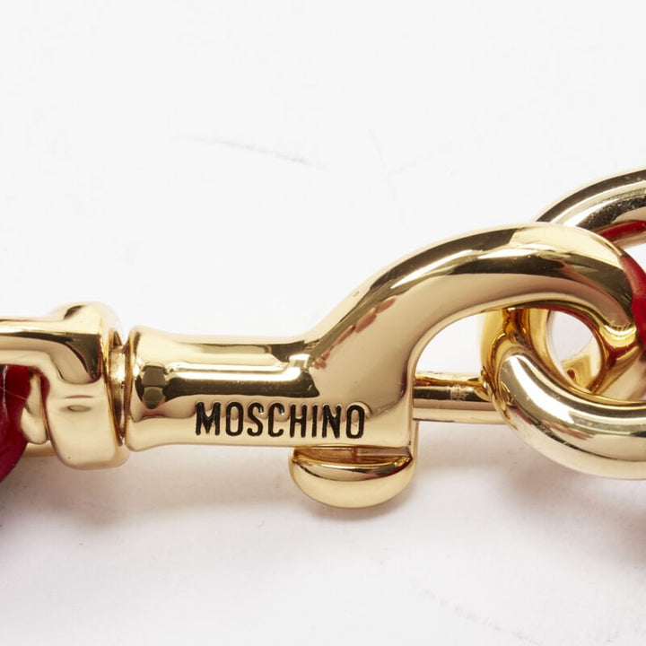 MOSCHINO Couture! smooth red leather gold M top zip wristlet clutch bag