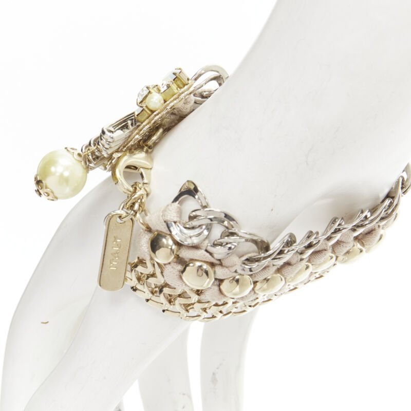 RADA mixed gold silver braided crystal rhinestones pearl charm bracelet