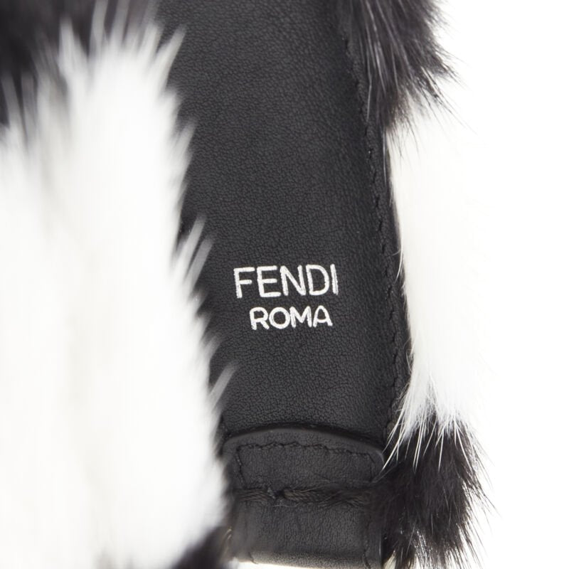 FENDI Mini Strap You black white fur short handle bag strap