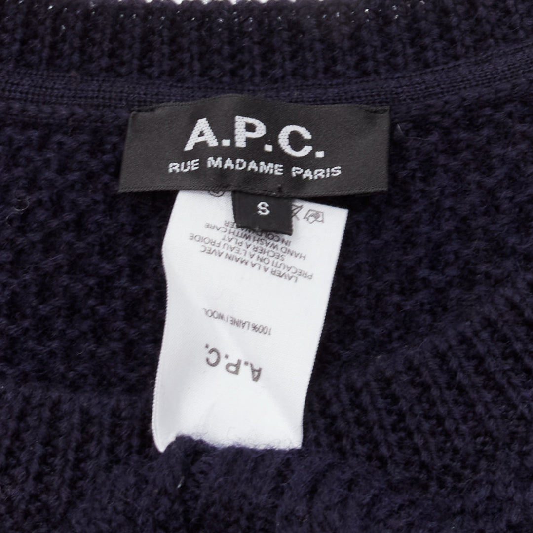 APC 100% wool navy blue fisherman cable knit crew neck long sleeve sweater S