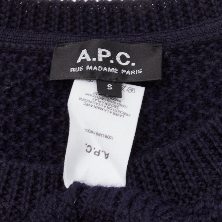 APC 100% wool navy blue fisherman cable knit crew neck long sleeve sweater S