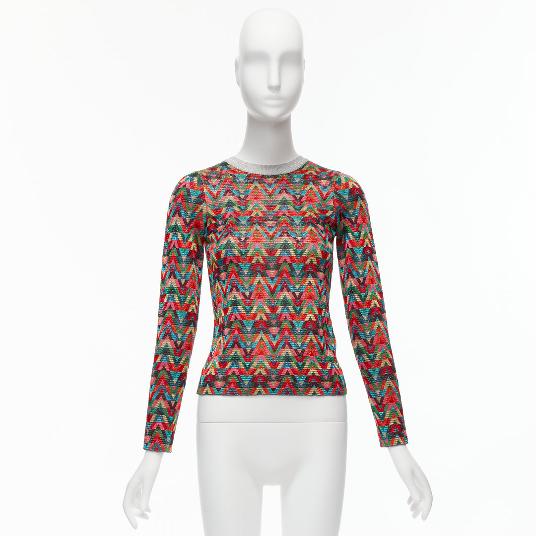 VALENTINO 2021 Optical VLOGO colorful lurex silver collar long sleeve sweater XS