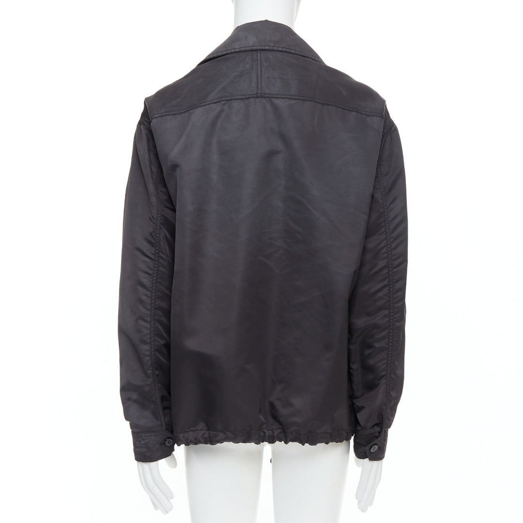 LANVIN black distressed nylon black buttons drawstring anorak IT50 L