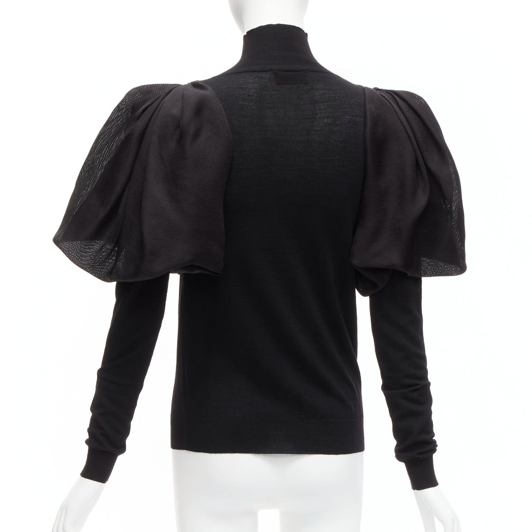 LANVIN 2011 black merino wool silk balloon puff sleeve turtleneck sweater S