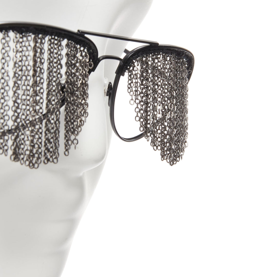 rare BLESS Duo Fringe black chain no lens aviator sunglasses