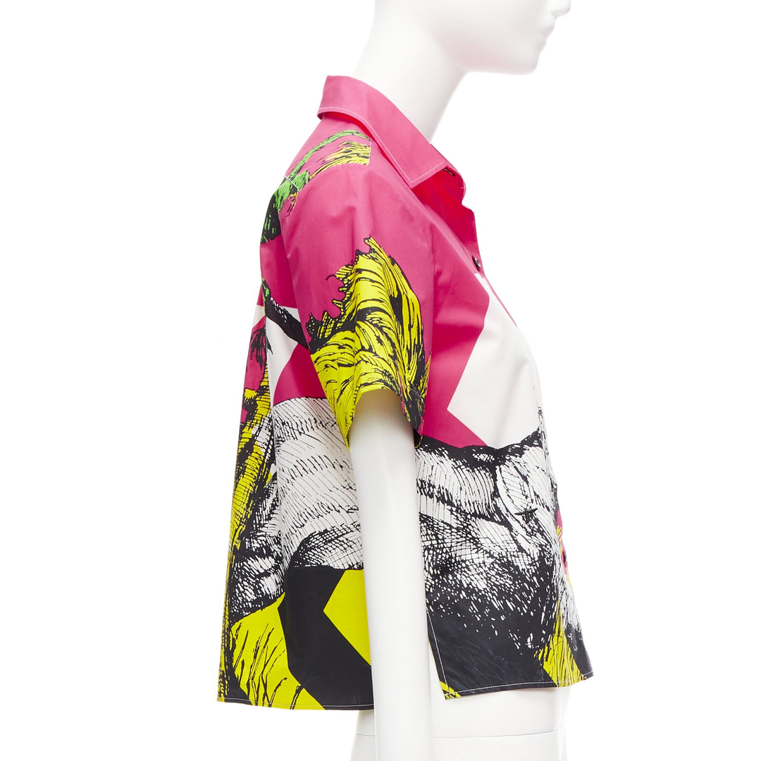 CHRISTIAN DIOR D-Jungle Pop Tiger pink print poplin short sleeve shirt FR34 XS