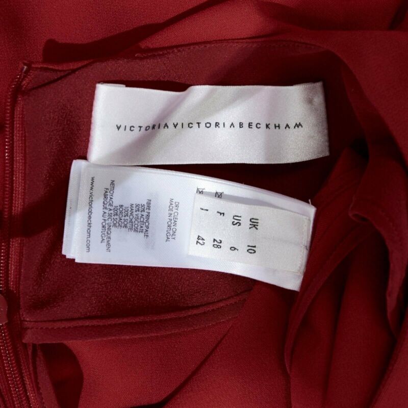 VVB VICTORIA BECKHAM red crepe navy pleated cuff long sleeves dress UK10 M