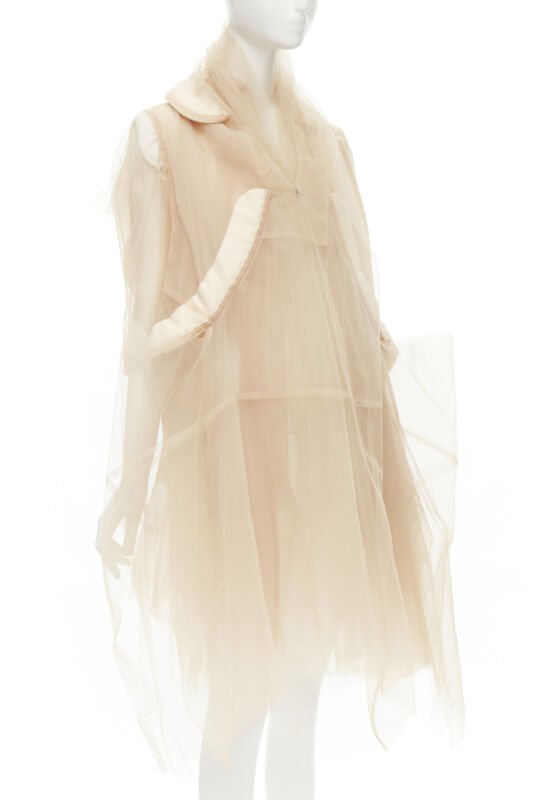 rare COMME DES GARCONS 2009 Runway nude inside out sheer tulle long jacket XS