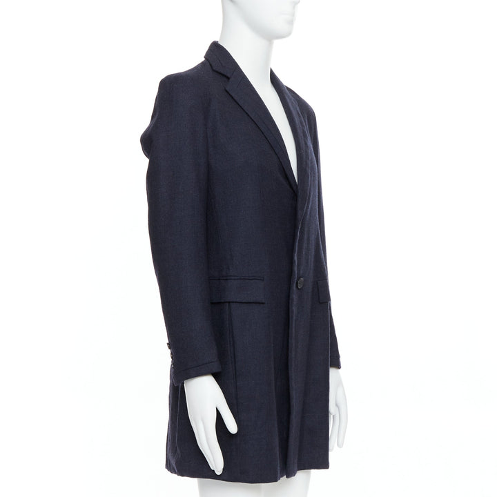 GIULIANO FUJIWARA 100% wool navy panelled lapel long coat IT46 S