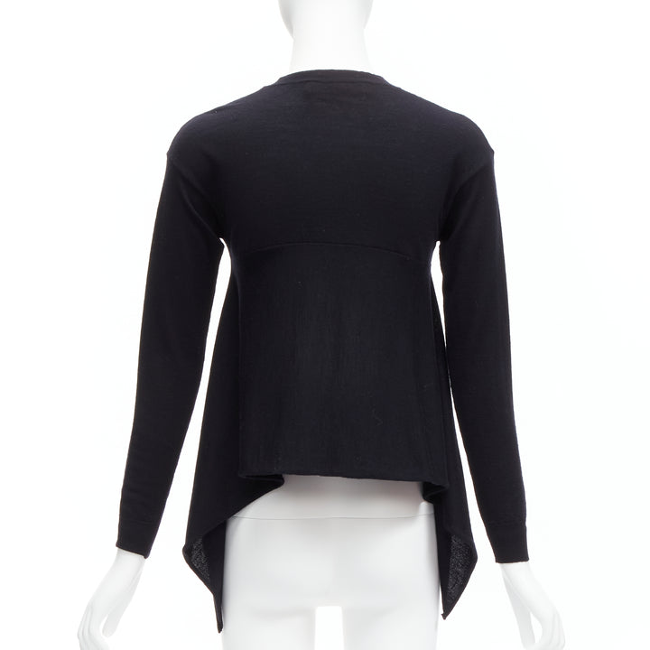 MARNI black 100% wool asymmetric high low hem crew neck sweater FR38 M