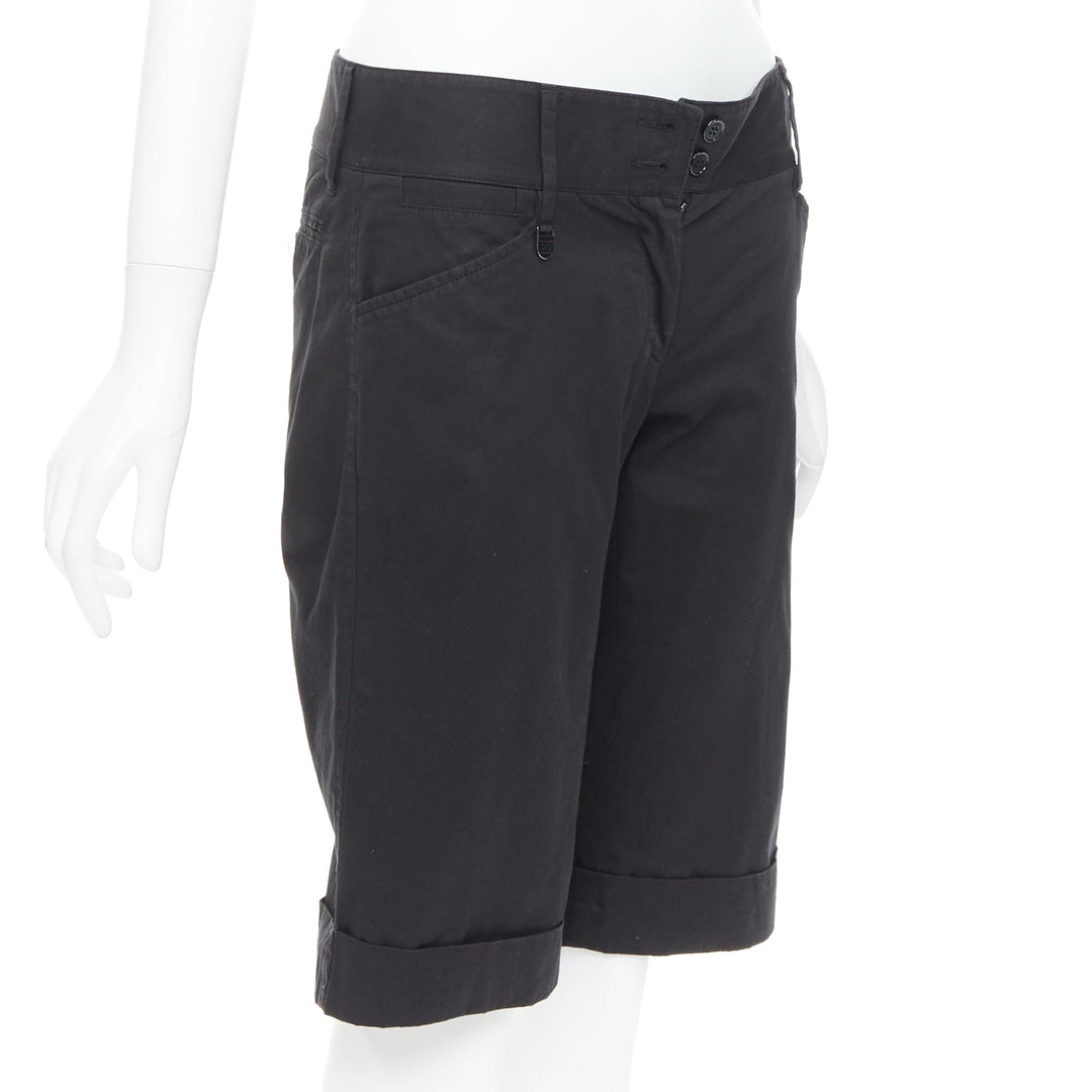 DOLCE GABBANA black cotton silk DG charm cuffed bermuda shorts IT38 XS