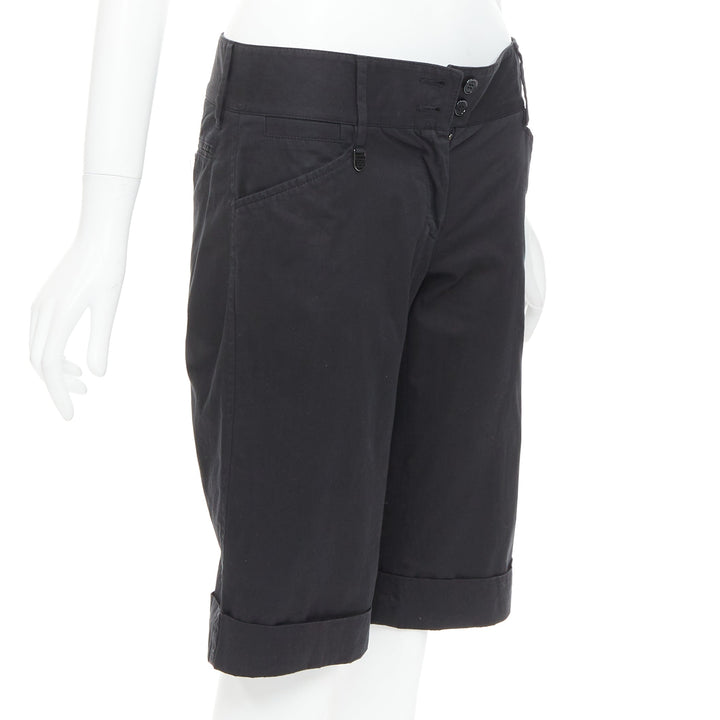 DOLCE GABBANA black cotton silk DG charm cuffed bermuda shorts IT38 XS