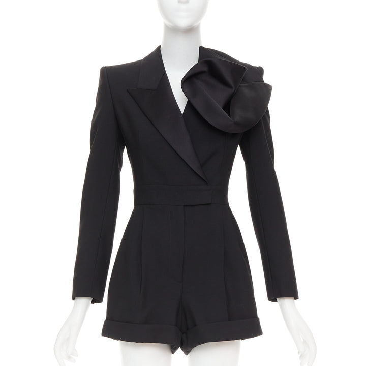 ALEXANDER MCQUEEN 2023 Orchid embellished black slim fit wool playsuit IT36 XS