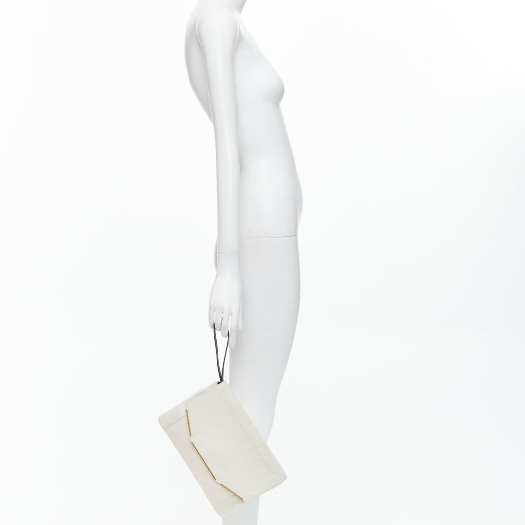 LANVIN Miss Sartorial off white calf hair gold bar flap envelope clutch bag
