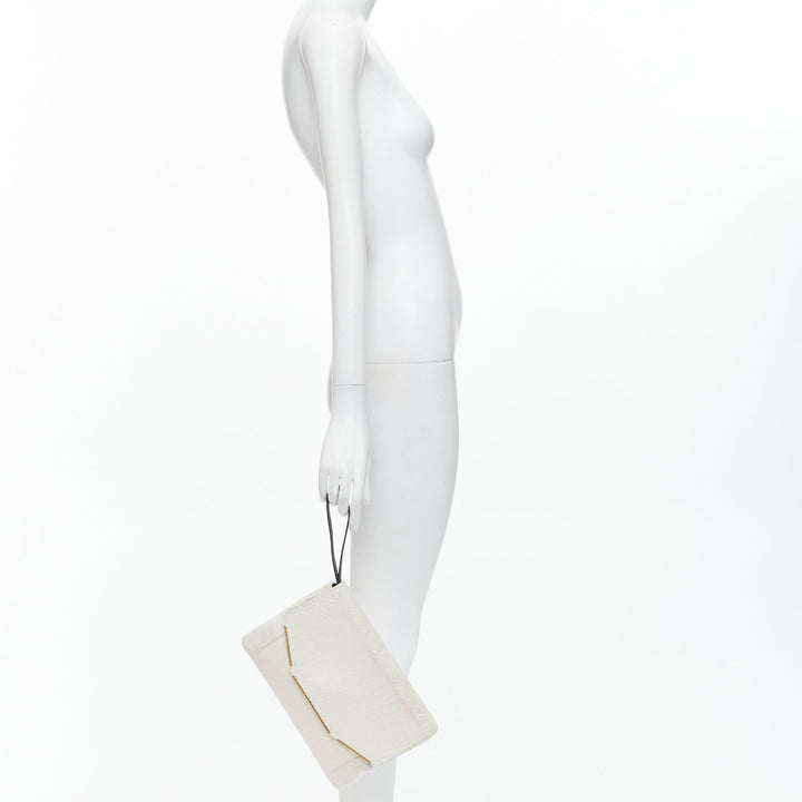 LANVIN Miss Sartorial off white calf hair gold bar flap envelope clutch bag