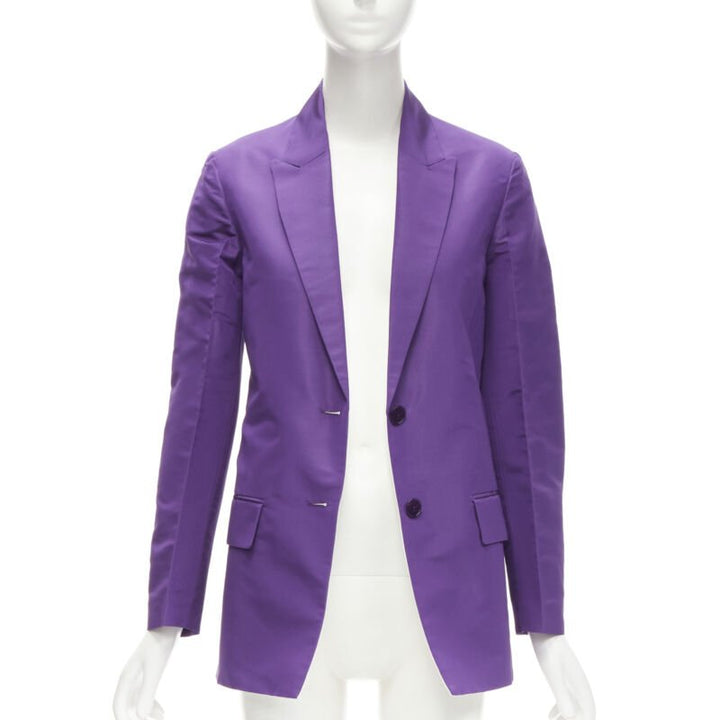 VALENTINO 2022 Runway purple 100% silk hidden waist drawstring blazer IT36 XS