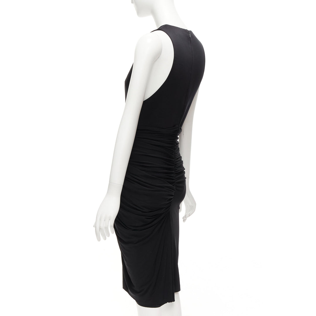 ALEXANDER WANG black front drape vneck silk lined knee codycon dress US4 S