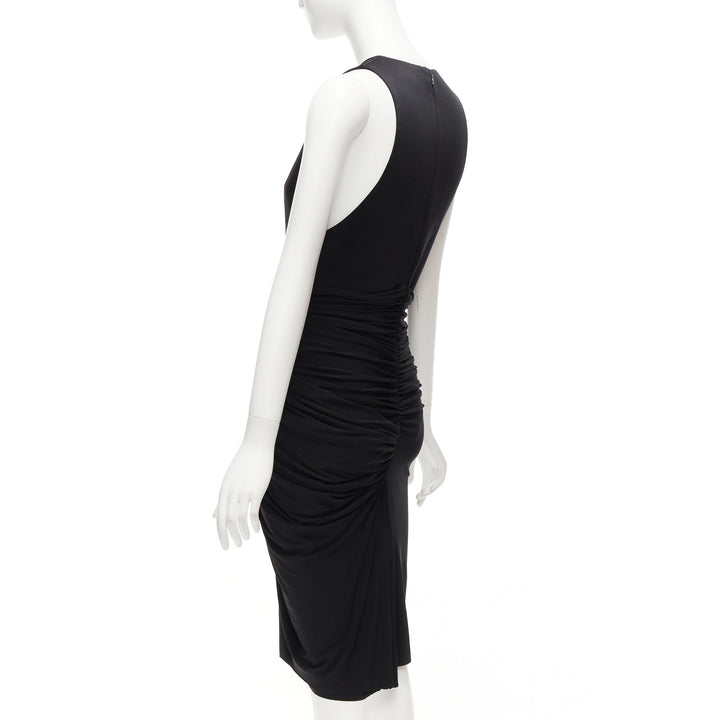 ALEXANDER WANG black front drape vneck silk lined knee codycon dress US4 S