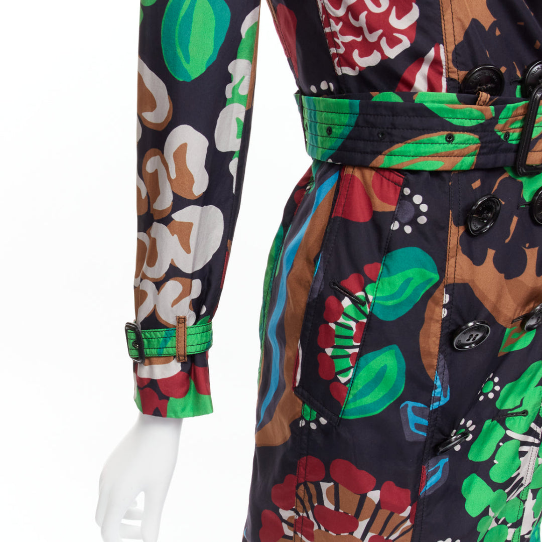 BURBERRY PRORSUM Runway 100% silk tropical floral print trench coat UK2 XXS