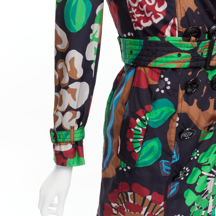 BURBERRY PRORSUM Runway 100% silk tropical floral print trench coat UK2 XXS
