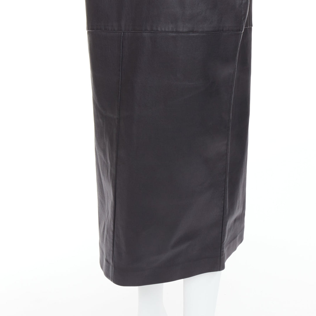 FENDI Gonna khaki FF monogram waist black lamb leather pencil skirt IT44 L