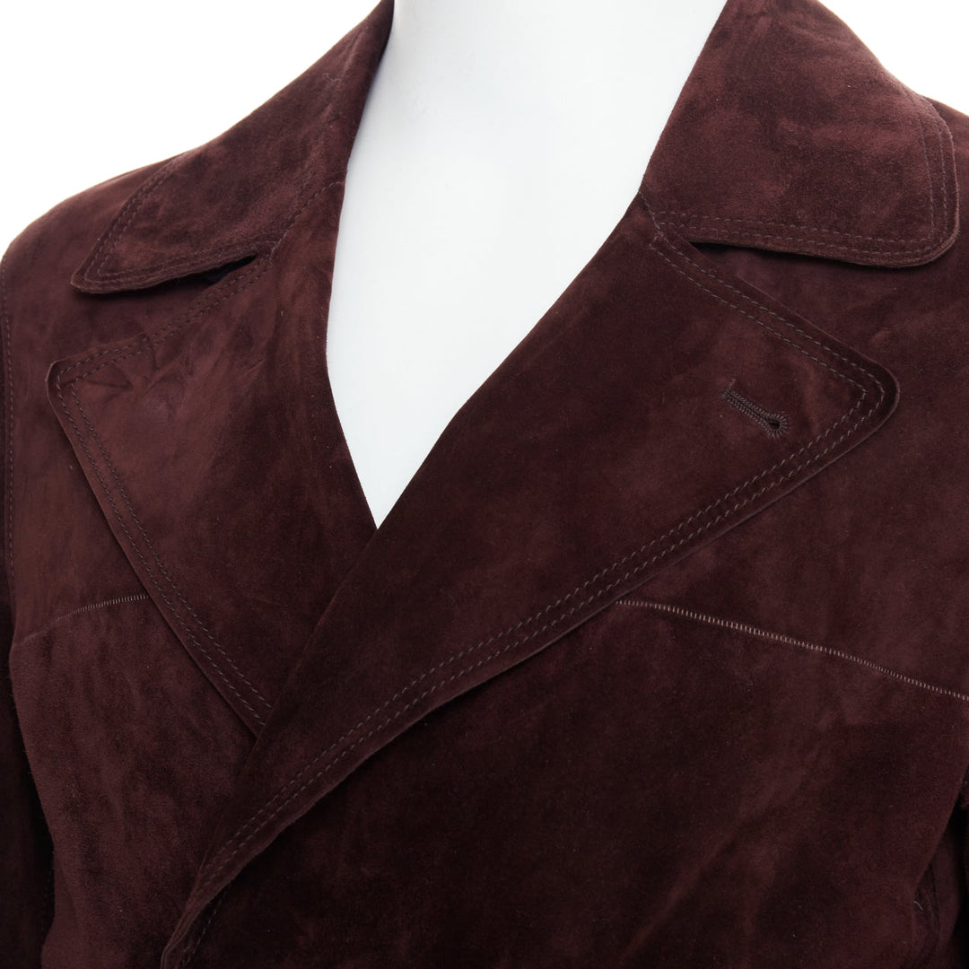 LANVIN brown vegetable calfskin suede double breasted jacket FR48 M