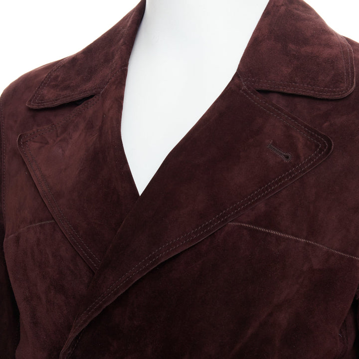 LANVIN brown vegetable calfskin suede double breasted jacket FR48 M