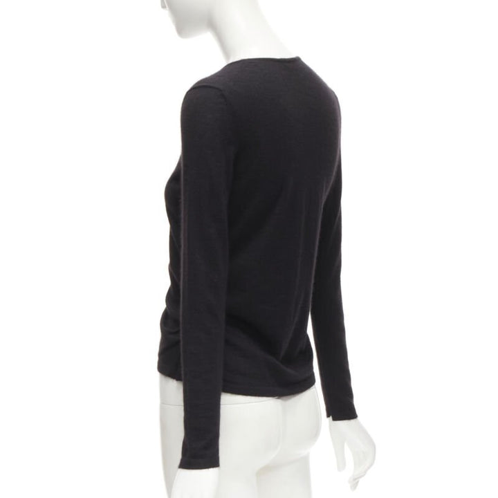 OSCAR DE LA RENTA silk cashmere gathered front black cardigan XS