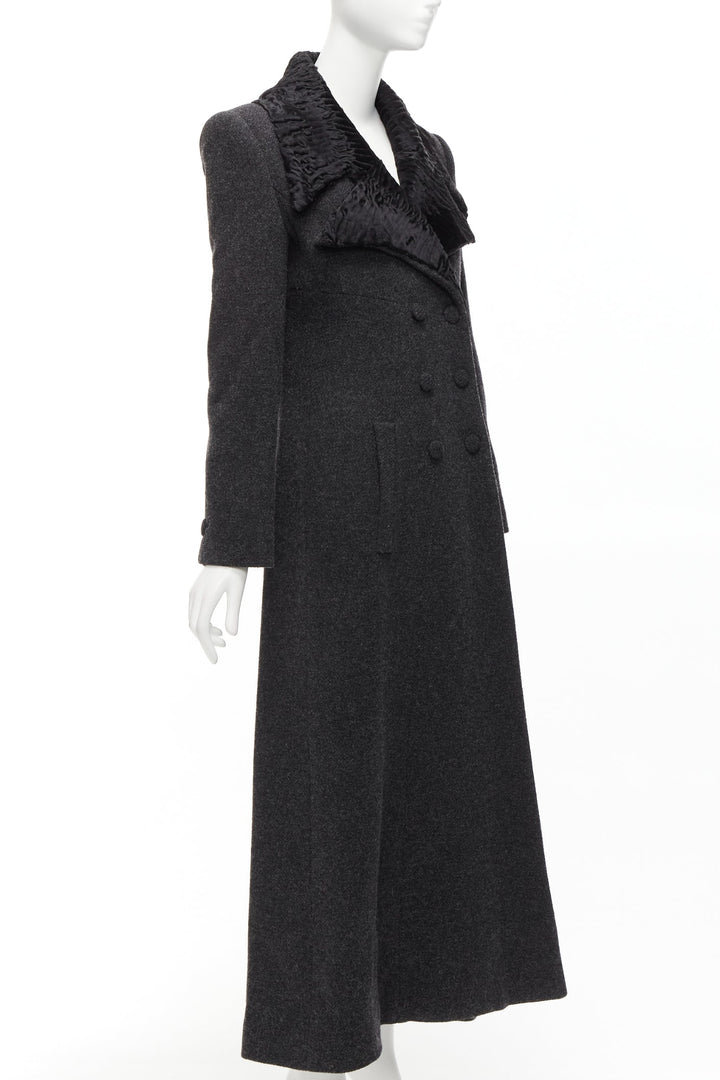FENDI Vintage Astrakhan fur collar grey virgin wool blend longline coat IT42 M