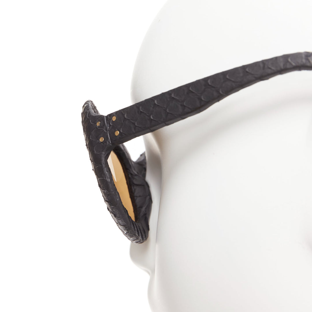 LINDA FARROW LUXE matte black scaled frame reflective gold oversized sunglasses