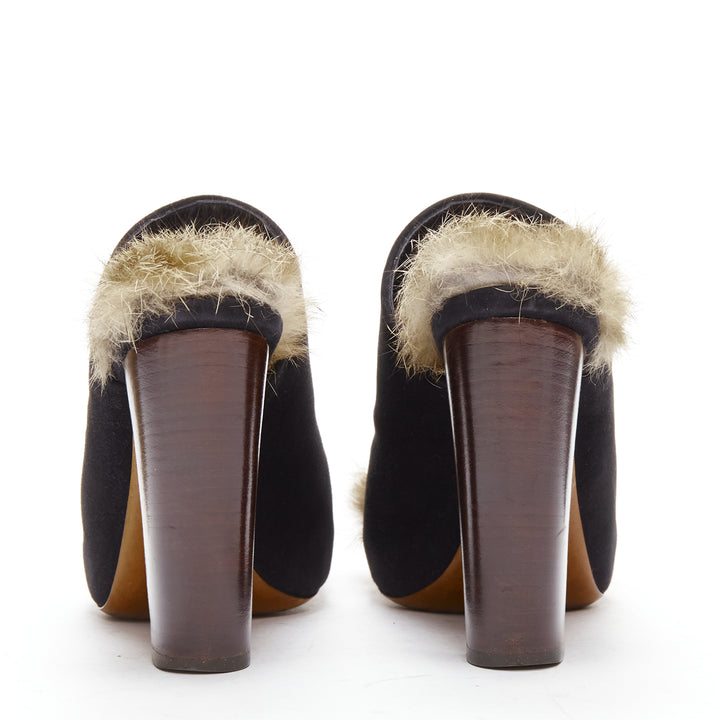 OLD CELINE Phoebe Philo 2010 Runway black suede fur mules EU36