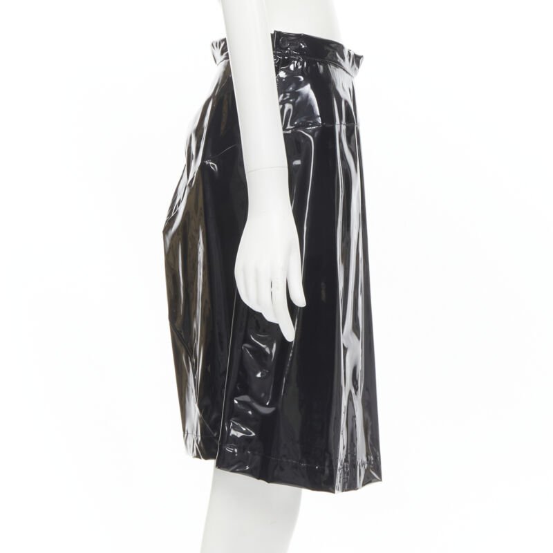 COMME DES GARCONS 1991 black vinyl plastic bias cut A-lined flared skirt L