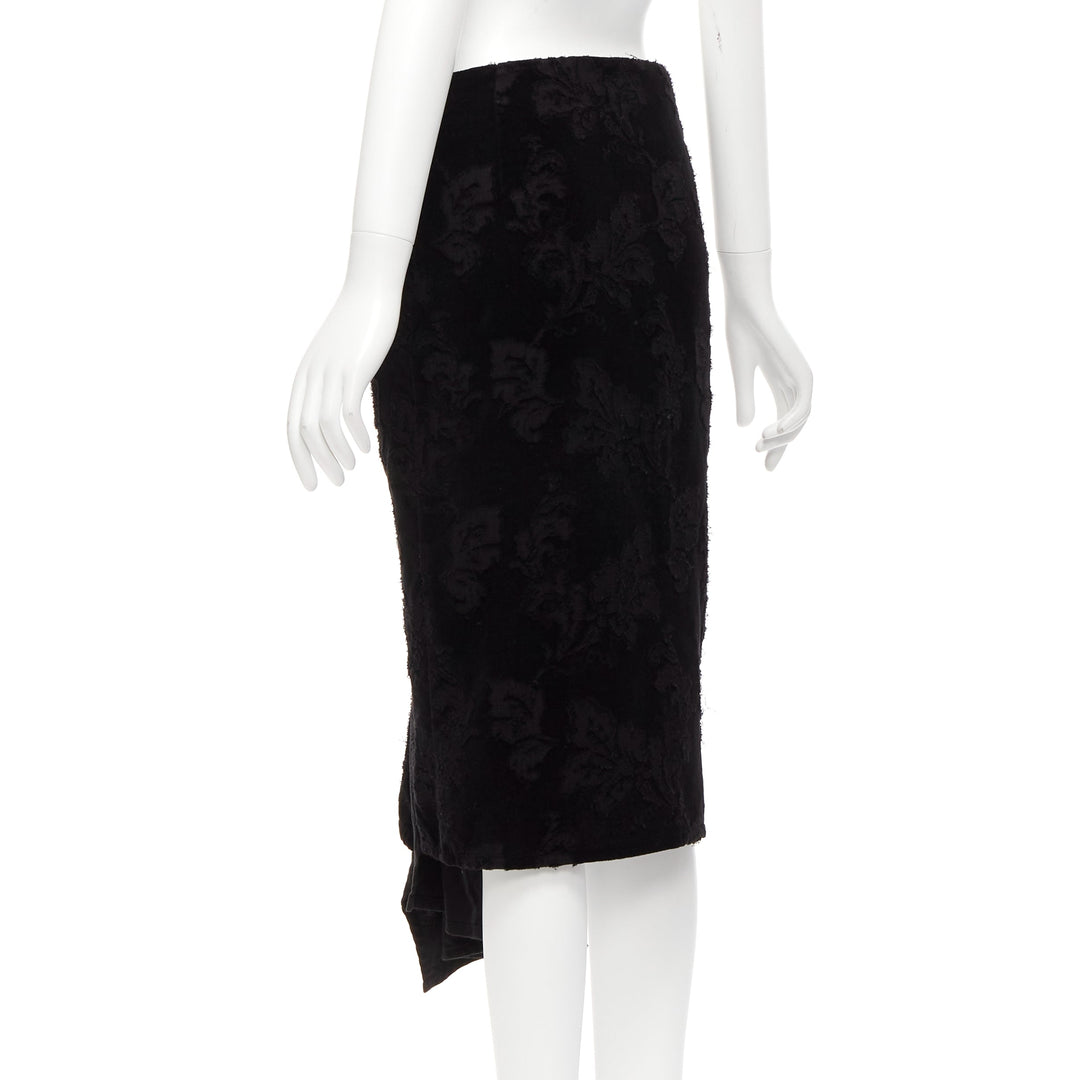 YOHJI YAMAMOTO NOIR black cotton velvet floral jacquard lace up skirt JP1 S