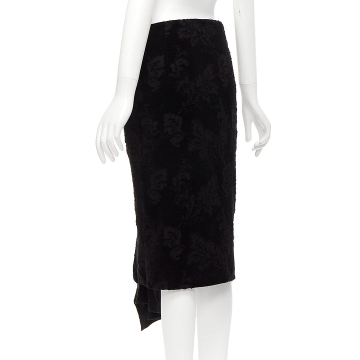 YOHJI YAMAMOTO NOIR black cotton velvet floral jacquard lace up skirt JP1 S