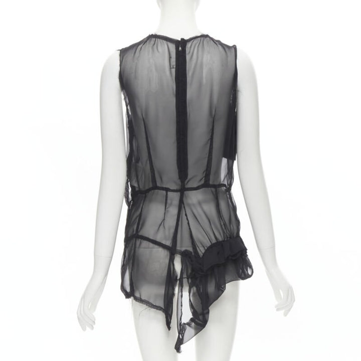 COMME DES GARCONS 2009 black sheer velvet patchwork bumps raw sleeveless vest M
