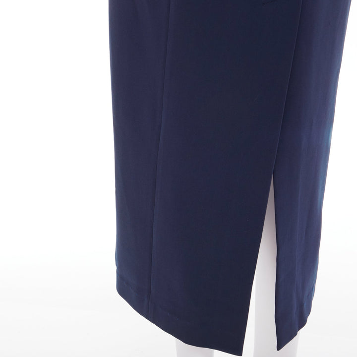 THEORY navy minimal classic round neck midi shift dress US0 XS