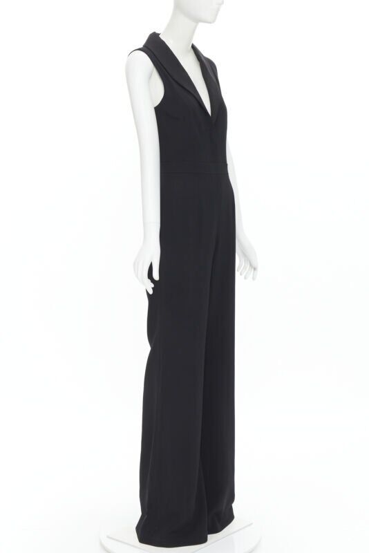 BRANDON MAXWELL black shawl collage plunge wide leg evening jumpsuit US2 XS