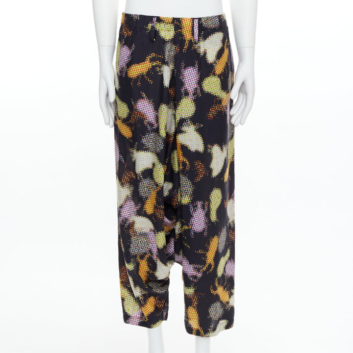 ISSEY MIYAKE MEN multicolour abstract print asymmetric harem pants
