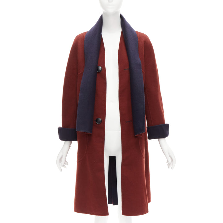 LORO PIANA 100% double faced cashmere burgundy navy Reversible coat IT44 L