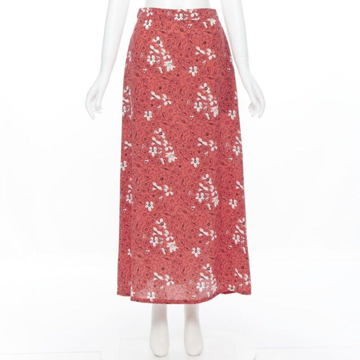 TOMAS MAIER 100% silk pink illustration floral print casual midi skirt US2 XS