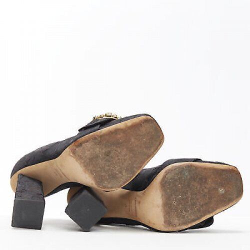 DOLCE GABBANA black brocade strass crystal brooch angular heel pump EU39 US9